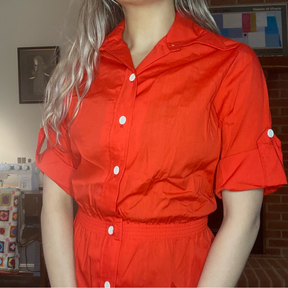Vintage 50s 60s Dearborn Elastic Cinch Waist Button Up Cuff Collar Workw…